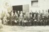 Panoramic photograph of some 89 attendees at the Modesto Cow Congress, a joint convention of the California Creamery Operators Association and the California State Dairy Association - 3