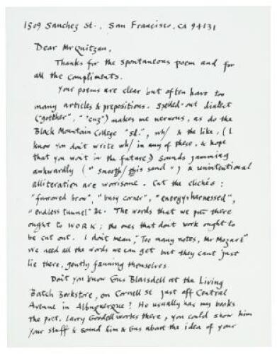 Original handwritten letter by Philip Whalen