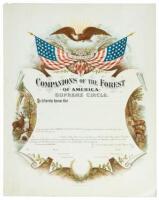 Chromolithograph lodge charter for Companions of the Forest sororal organization