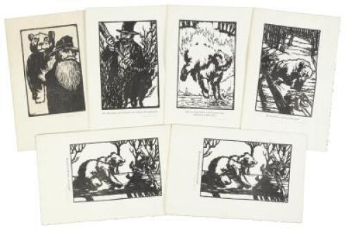 Six Woodcuts signed by Vincent Perez - page proofs from the Yolla Bolly edition of Joaquin Miller's True Bear Stories