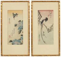 Kingfisher and Chinese Magpie - two woodblock prints