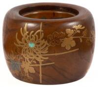 Wooden hibachi with chrysanthemum and butterfly motif