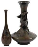 Two Japanese patinated bronze vases