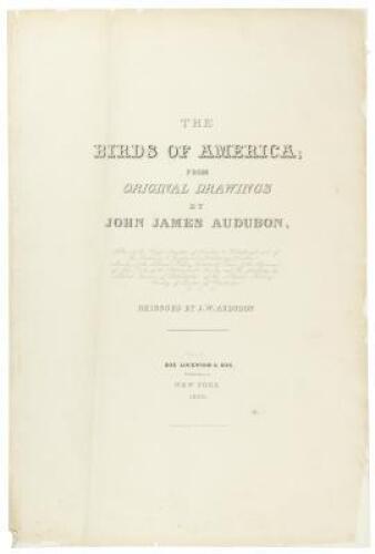 Title leaf from The Birds of America from Original Drawings by John James Audubon...Re-issued by J.W. Audubon