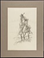 Original pencil drawing of a Native American on horseback