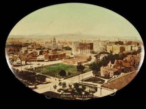 Denver from Capitol - color photograph on pinback