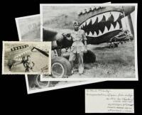 Three photographs of 1st Lt. Ronald Shepherd standing next to a P40-E aircraft - from the Flying Tigers American Volunteer Group