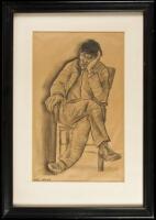 Original charcoal drawing of a seated Blackfoot Indian