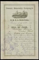 Oceanic Steamship Company's R.M.S.S. Mariposa - menu for July 4th, 1890