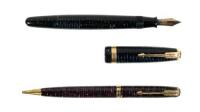 Vacumatic Fountain Pen with Matching Propelling Pencil, Blue and Black Celluloid