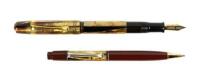No. 100N Fountain Pen and Propelling Pencil, Tortoiseshell Celluloid Barrel and Cap, Red Hard Rubber Ends * Lot of Two Instruments