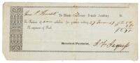 Receipt Signed by first President of the Illinois Conference Female Academy