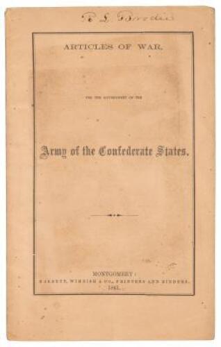 Articles of War, for the Government of the Army of the Confederate States.