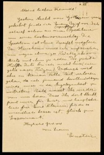 Autograph Letter Signed Einstein written on verso of German postcard