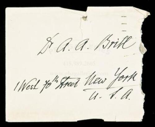 Envelope addressed in his hand to his colleague and American translator Dr. A.A. Brill in New York City