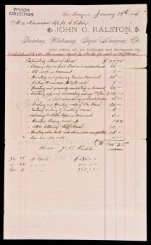 Manuscript invoice on printed folio letterhead of John O. Ralston relating to painting and construction at the Cliff House