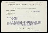 Typed Letter Signed by Washington, on imprinted Tuskegee Normal and Industrial Institute stationery