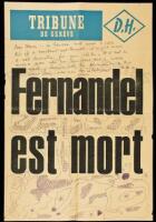 SOLD BY PRIVATE TREATYHolograph signed letter from Durrell to Miller on printed newstand headline advertisement reading "Fernandel est mort!"
