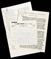SOLD BY PRIVATE TREATYHenry Miller Chronology (from April 1959 to Aug. 1, 1963) - typescript with holograph corrections, plus photocopy, plus autograph letter signed from Tom Moore
