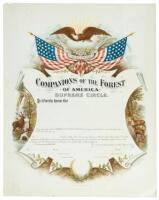 Chromolithograph lodge charter for Companions of the Forest sororal organization