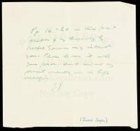 Autograph note, initialled, by James Joyce regarding Herbert Gorman's biography of Joyce