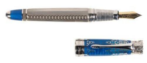 Imperial 10th Anniversary Blue Enamel and Sterling Silver Limited Edition Fountain Pen