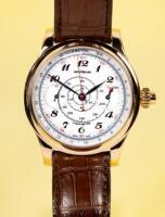 Villeret 18K Red Gold Monopusher Chronograph Watch, White Enamel Dial, Spiral Tachymeter, Model No. 106167, Limited Edition 58