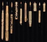 Seven Vintage Gold-Plated Overlay Writing Instruments: Sheaffer, Anglo-American, Conklin, Fendograph, Others