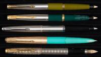 Five Fountain Pens, Including Parker 61 First-Year "Rainbow" Fountain Pen