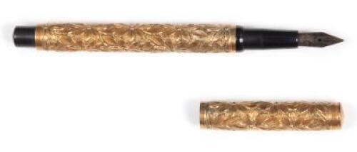 Gold-Filled Fountain Pen, Large Size, Highly-Repoussé Floral Overlay, Rare