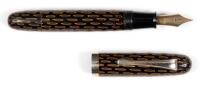 Large Black Lacquer Fountain Pen with Carved Dimple Pattern, Red, c. 1930s