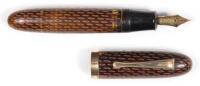 Large Reddish-Brown Lacquer Fountain Pen, Carved Dimpled Pattern, c. 1930s