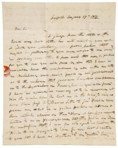 Letter about feud with Commodore Oliver Hazard Perry and search for fugitive slave