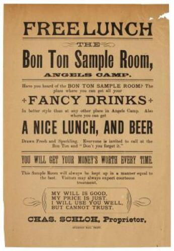 Free Lunch: The Bon Ton Sample Room, Angels Camp... The place where you can get all your Fancy Drinks...