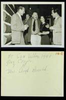 Original photograph of Ernest Hemingway, Gary Cooper and Mrs Lloyd [Tillie] Arnold socializing in a lodge at Sun Valley, Idaho