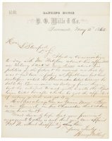 Letter from Banking House of D.O. Mills to Leland Stanford