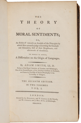 The Theory of Moral Sentiments; or, an Essay Towards an Analysis of the Principles by Which Men Naturally Judge Concerning the Conduct and Character, First of Their Neighbours, and Afterwards of Themselves