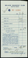 Bel-Air Country Club receipt signed by Sean Connery