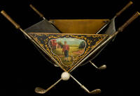 Firewood basket - with golf scene painted on wood panel sides