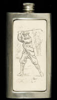 Whiskey hip flask with illustration of a golfer