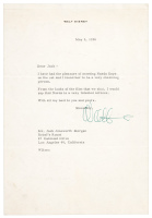 Letter signed by Walt Disney, to restaurateur and sportsman Jack Ainsworth Morgan, about an up-and-coming actress