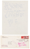 Handwritten letter from Bukowski to Jon and Lou Webb with original mailing envelope