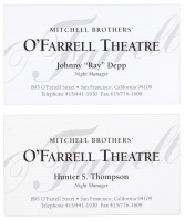 Hunter S. Thompson O'Farrell Theatre Night Manager business cards
