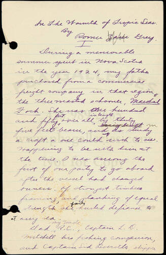 Autograph manuscript draft of The Fisherman Under the Southern Cross