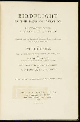 Birdflight as the Basis of Aviation: A Contribution Towards a System of Aviation