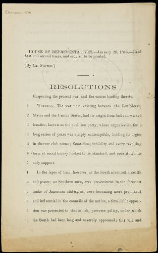 Resolutions Respecting the present war, and the causes leading thereto [caption title]