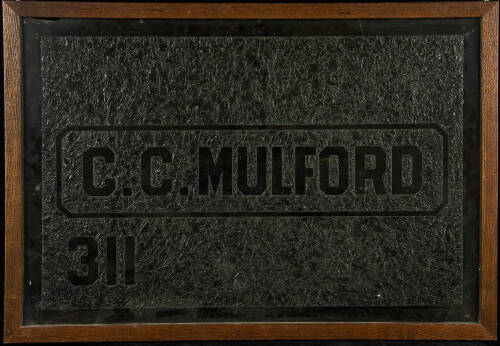 Etched door glass from the childhood home of Hopalong Cassidy creator Clarence Mulford