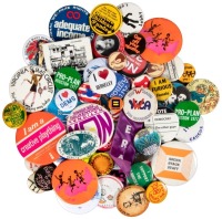 Large collection of social movement and political buttons from the collection of Stevanne Auerbach