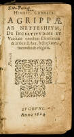 De Incertitudine et vanitate omnium scientiarum & artium Liber, lectu plane iucundus & elegans
