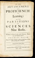 Of the Advancement and Proficiencie of Learning: or the Partitions of Sciences